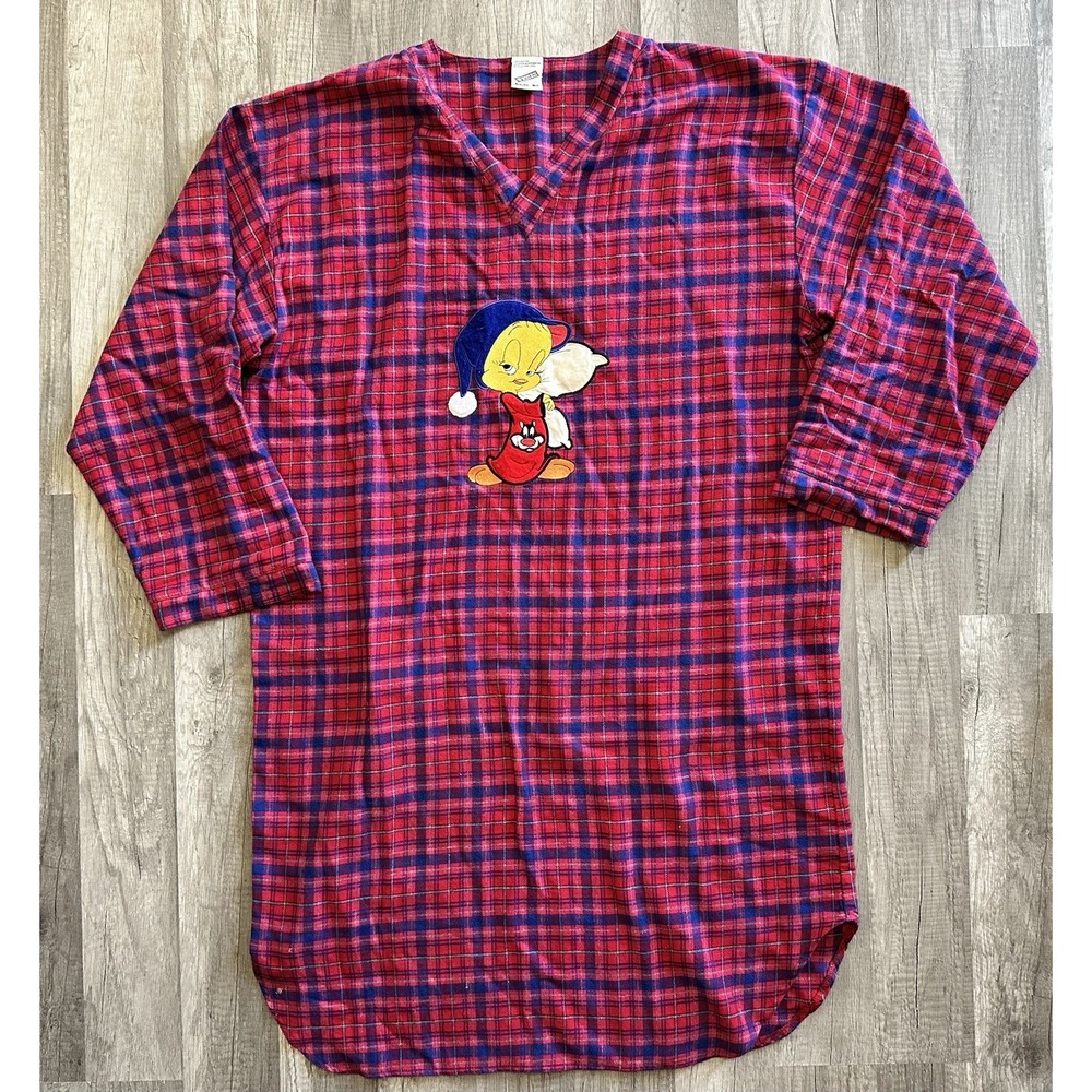 1998 Vintage Warner Bros Looney Tunes Tweety Bird‎ Flannel Nightgown Size M/L